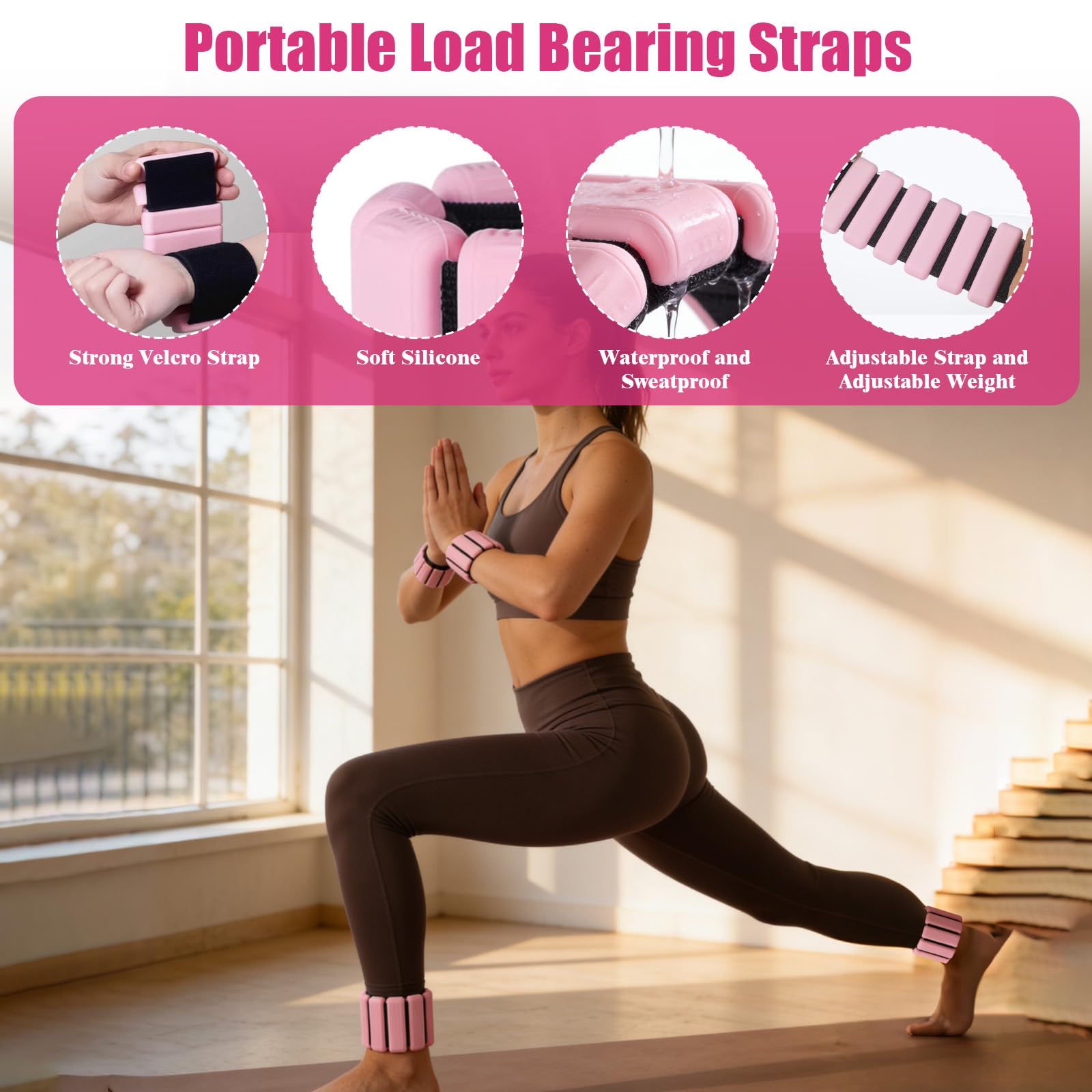 Peso del Polso Regolabile, 2 Pezzi (0,225 kg/0,45 kg), Peso Della Caviglia, Pesi per Caviglie, Pesi da Polso, Pesi Polsi con Velcro, per Camminare, Jogging, Aerobica, Rosa