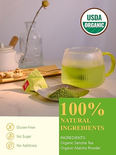 Miniatura 2 de GLDNT Bolsas de té verde matcha orgánico, matcha japonés orgánico premium + té verde Sencha, rico en antioxidantes, cafeinado, 100 unidades