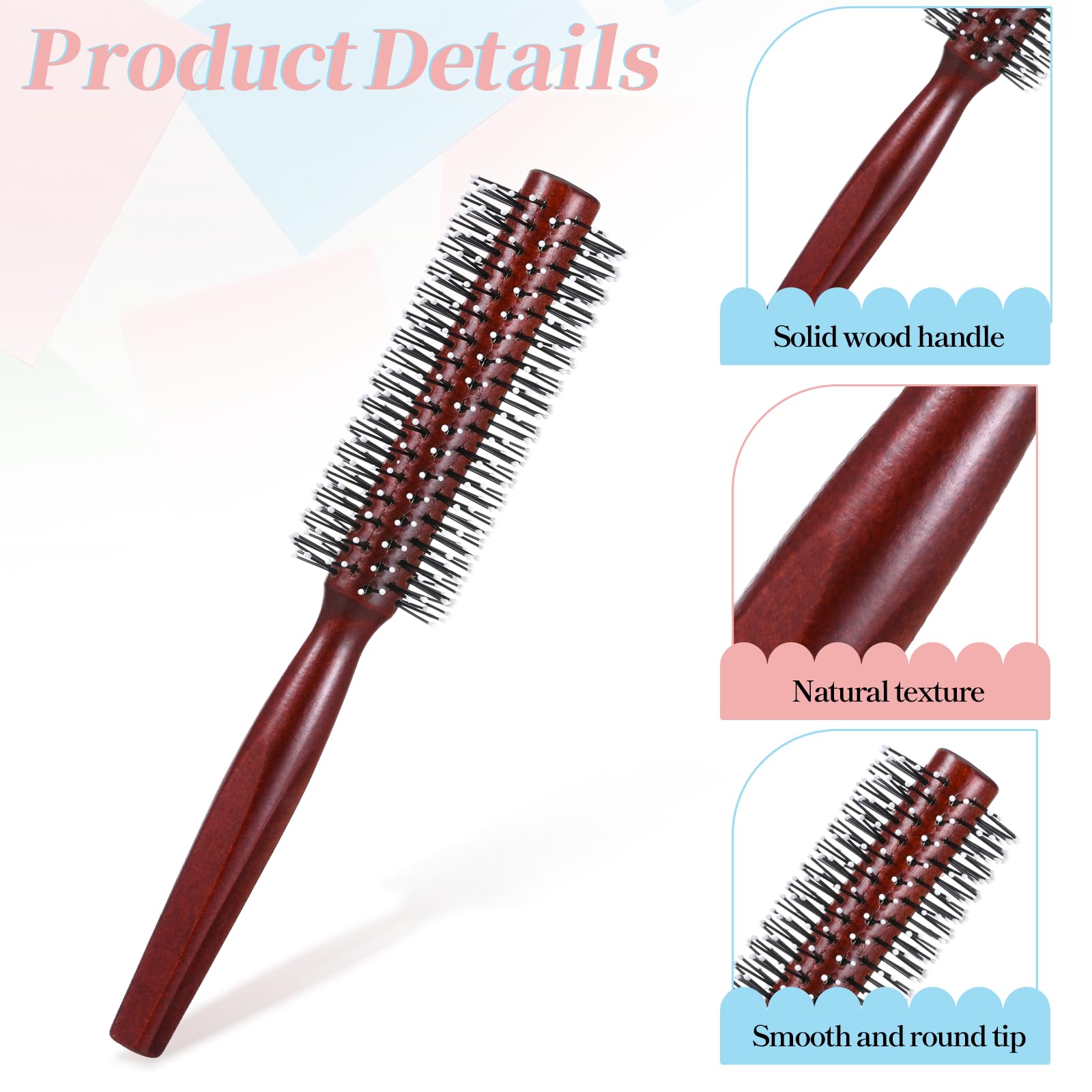 Small Round Brush for Short Hair Round Brush for Blow Drying Styling Curling Heat Resistant Nylon Spherical Comb Teeth Styling Brushes Portable Travel Size Circular Hairbrush for Women and Men - Image 3