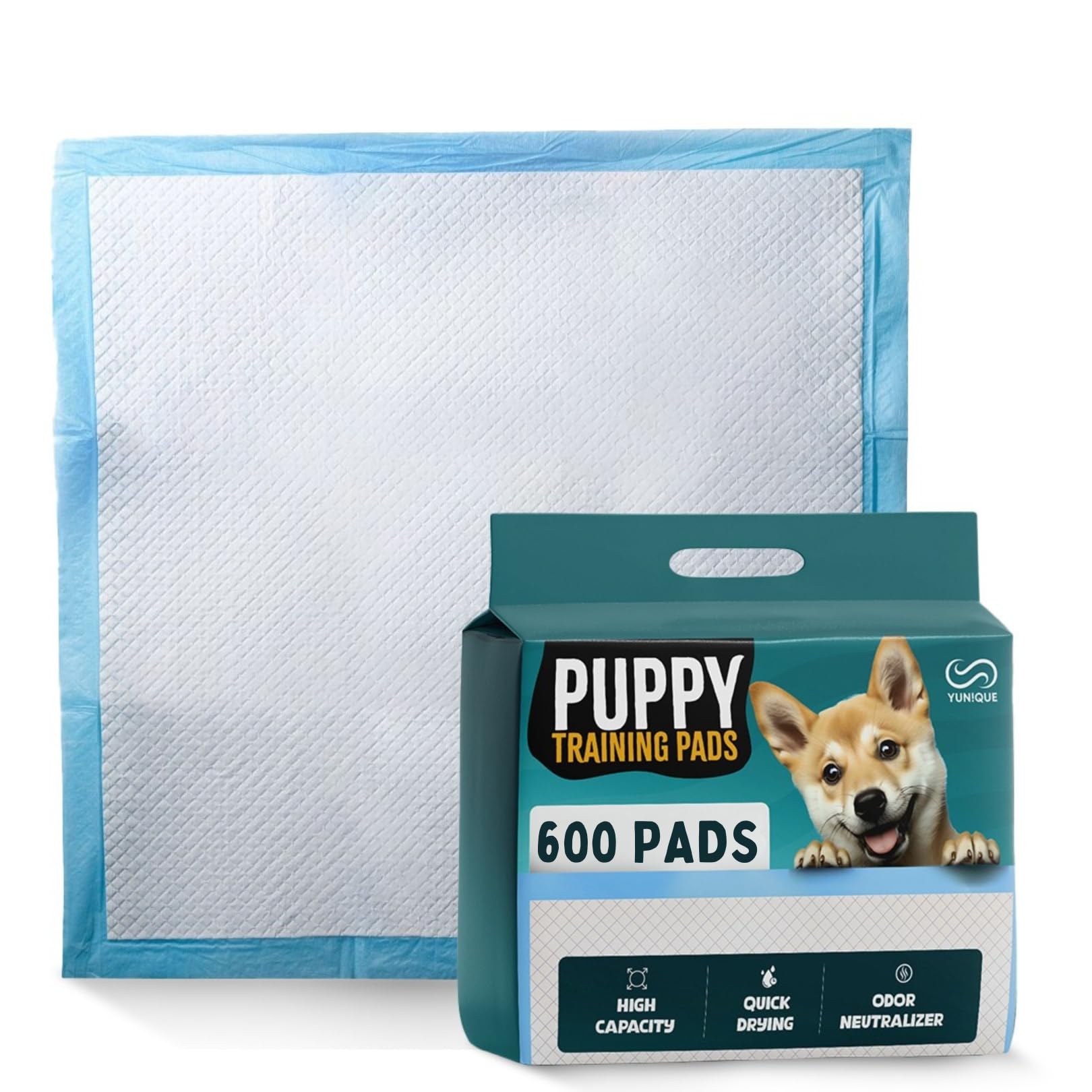 Puppy Pads 600 Pack 56x56cm – Disposable Puppy Training Pads, Highly Absorbent & Leak-Proof Pads for Puppies and Dogs | Quick Dry, Odor Control & Floor Protection Dog Training Pads.