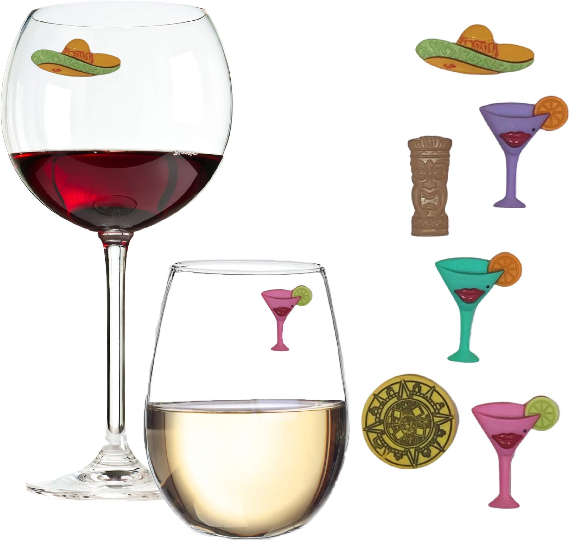 Simply CharmedCinco de Mayo Party Supplies - Magnetic Wine Glass Charms for Margaritas, Wine Glasses and More, Plastic, No Gemstone