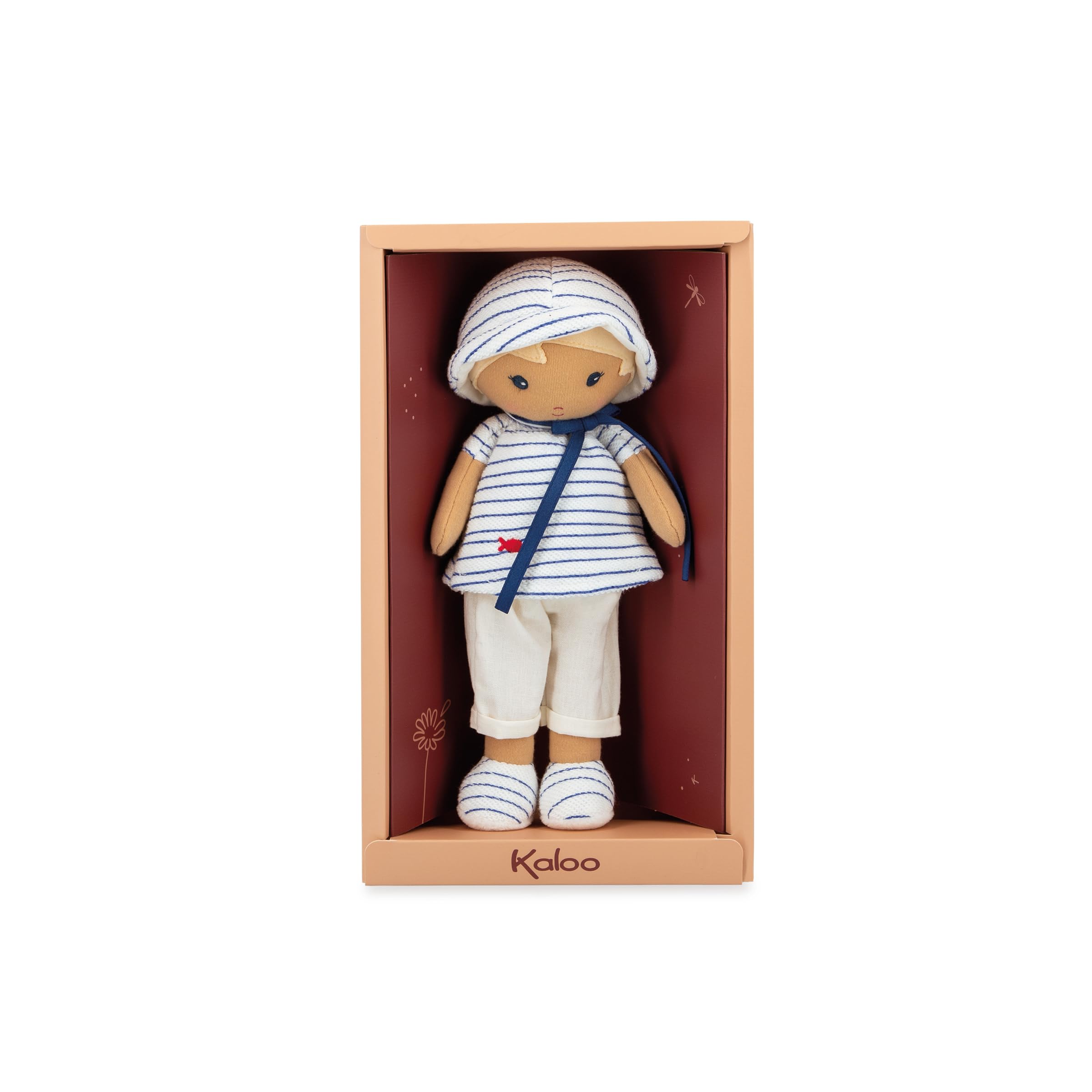 KALOO - Tendresse - Mi Primera Muñeca de Tela Eli - Muñeca de Trapo 25 cm - Camiseta Marinera - Bonita Caja de Regalo - Cinta Personalizable - Desde el Nacimiento, K200012