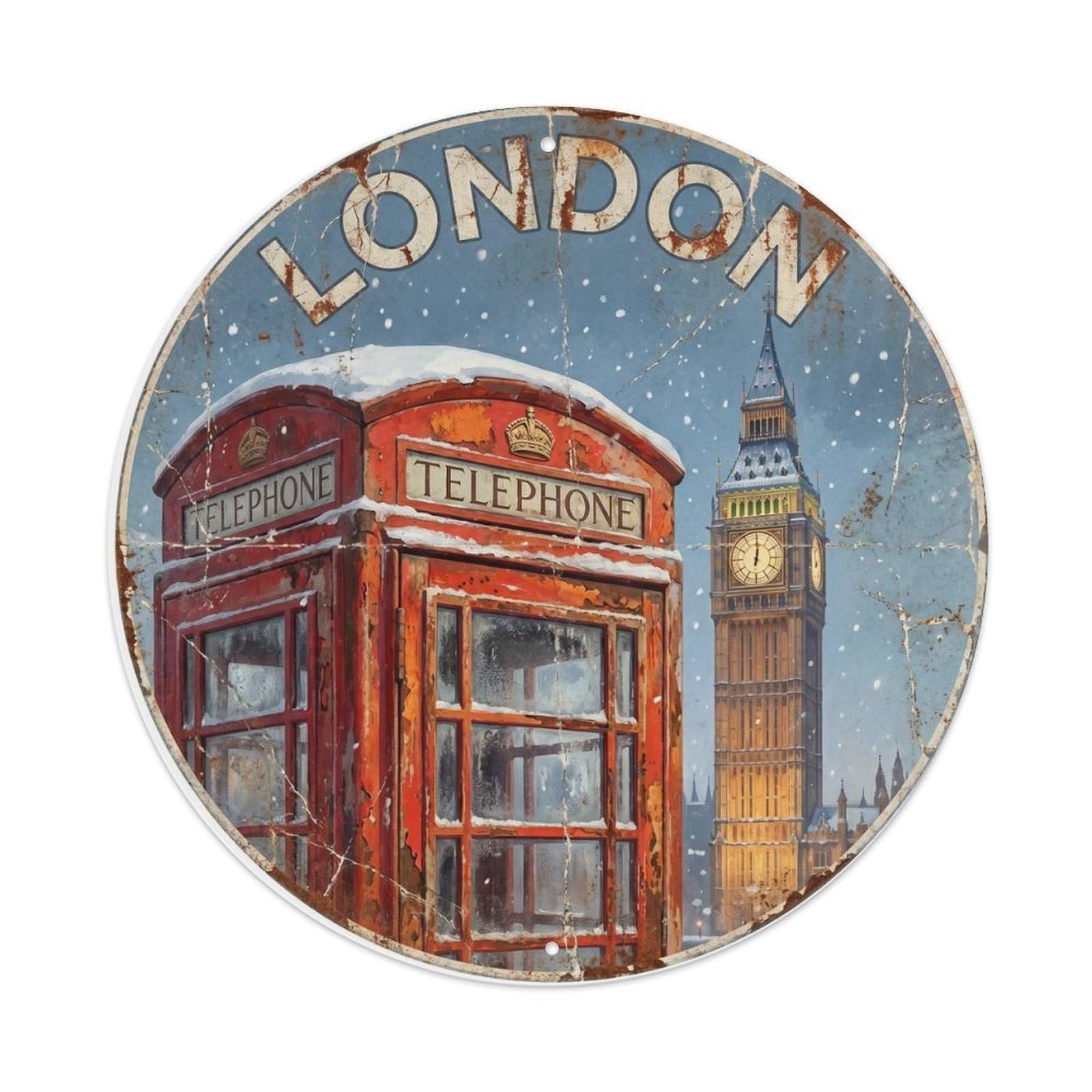 Fqcyn Style Vintage Travel London Telephone Classic Metal Tin Sign
