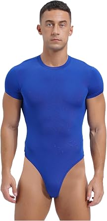 Freebily Mens One Piece Thongs Bodysuit Short Sleeve Button Crotch Shirt Leotard Snappies Rompers Jumpsuit