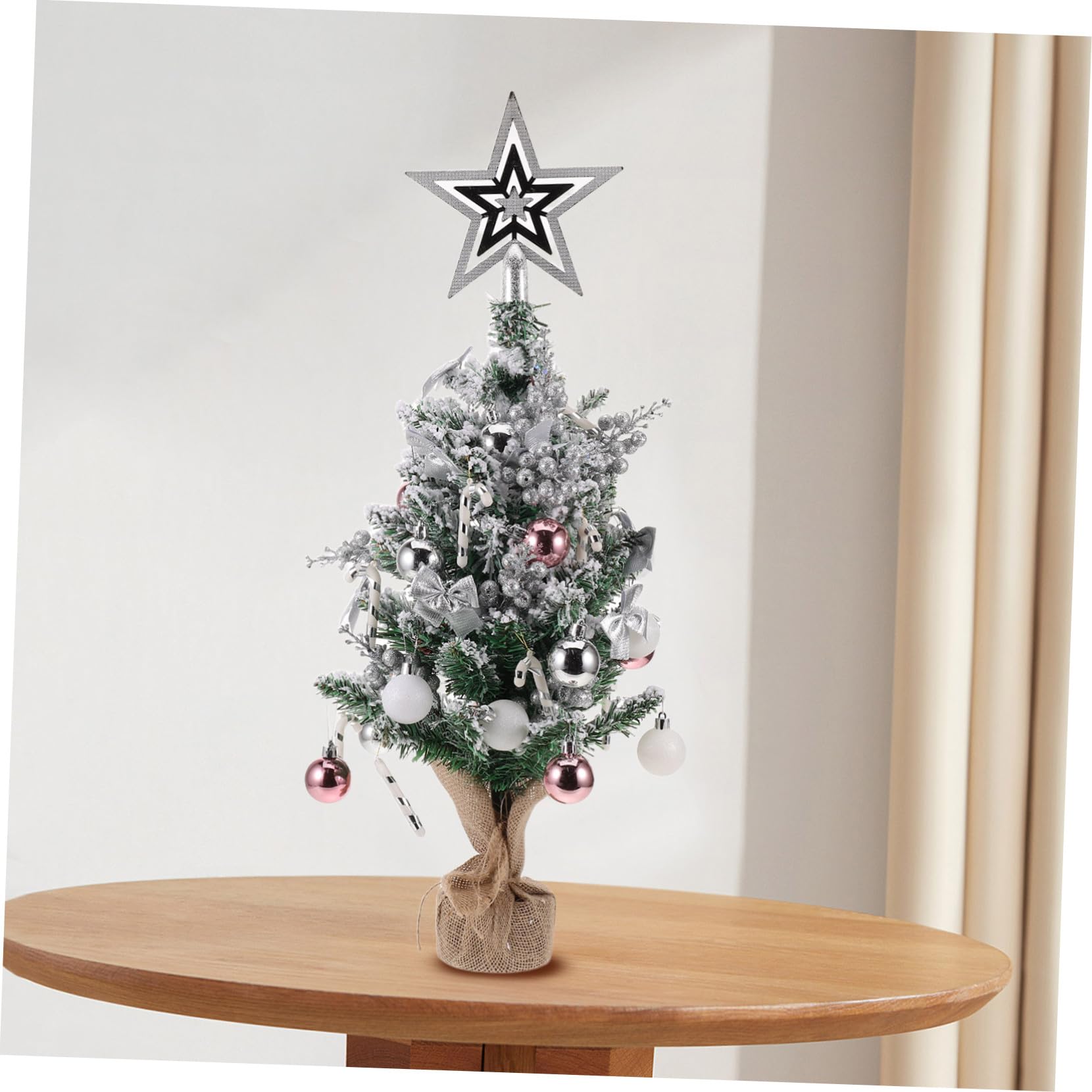 Mini-Weihnachtsbaum Skulptur Mit Schneebeflockung Künstlicher Tischbaum Für Schreibtisch Büro Und Zuhause Dekoration Silberfarben Ohne Licht