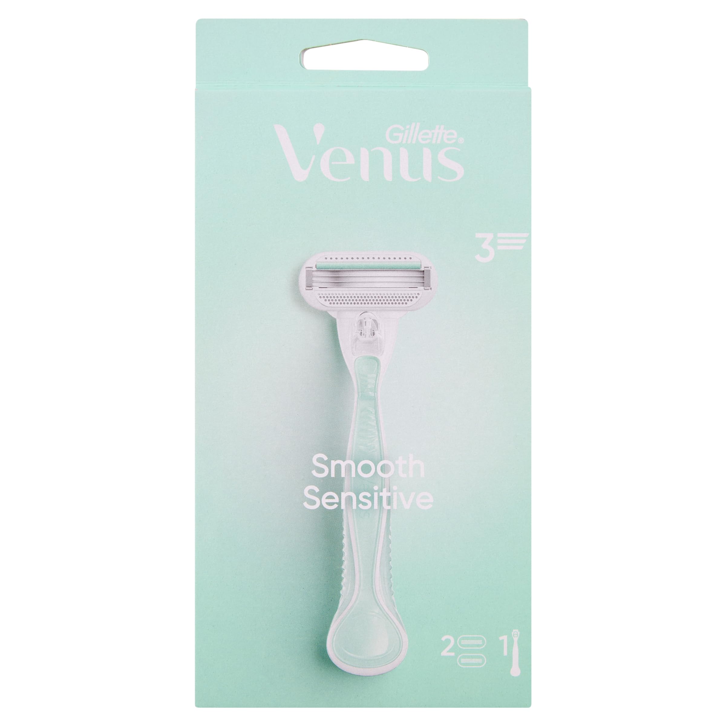 Gillette Venus Smooth Sensitive, Afeitadora para Mujer, 1 Mango Reutilizable + 2 Recambios de Cuchillas