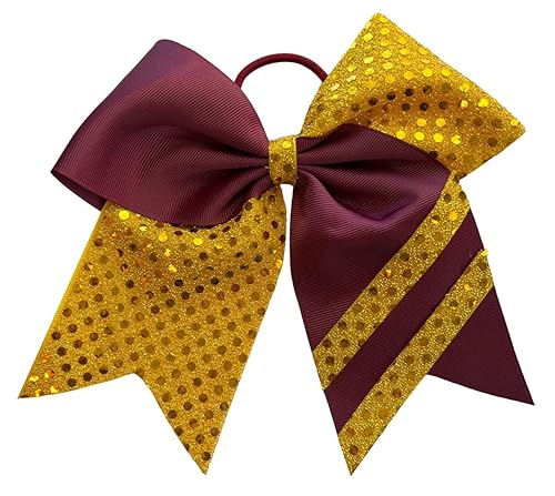 Miniatura 6 de Nuevo "CONFETTI STRIPES Black Gold" Cheer Bow Pony Tail 7 Inch Girls Hair Bows Cheerleading Dance Practice Football Games Competition Birthday Tick