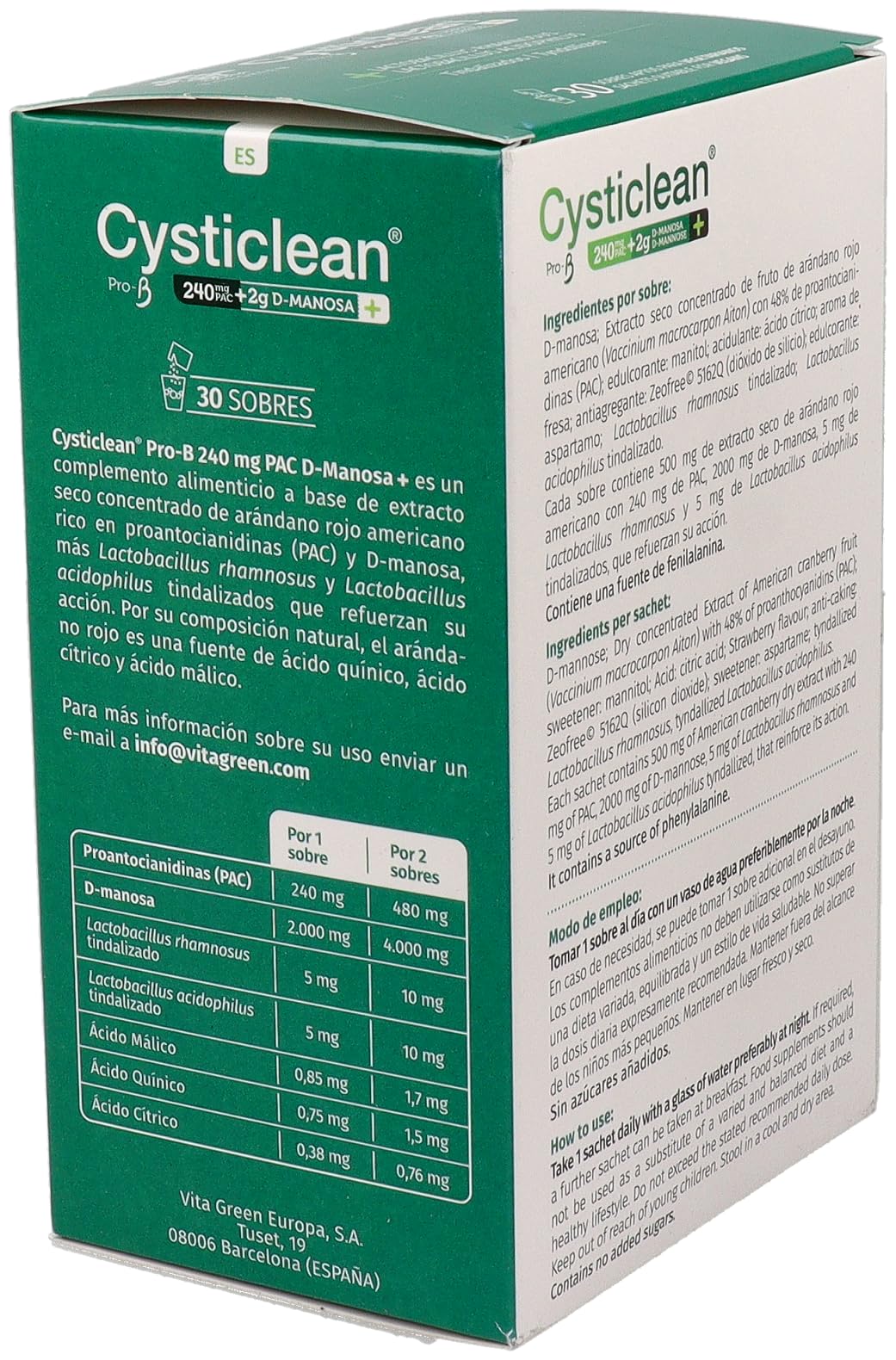 Vita Green Cysticlean Pro-B D-Manose, 3,06 g, 30 Beutel