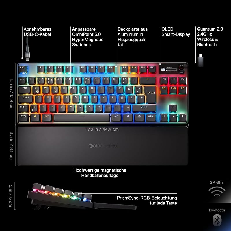 SteelSeries Apex Pro TKL Wireless Gen 3 Gamer Billentyűzet Hall Effect Kapcsolók - Wireless Schwarz (2025), French AZERTY