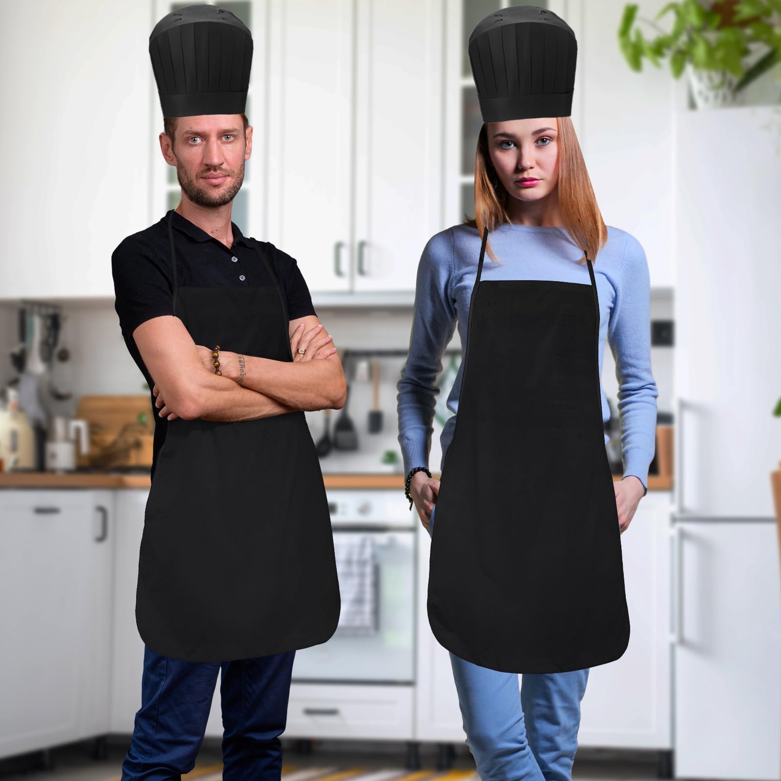 Coume Ensemble tablier jetable non tissé et chapeau de chef pour adulte - Tabliers de cuisine réglables - Chapeaux de boulangerie pour la cuisine et la pâtisserie