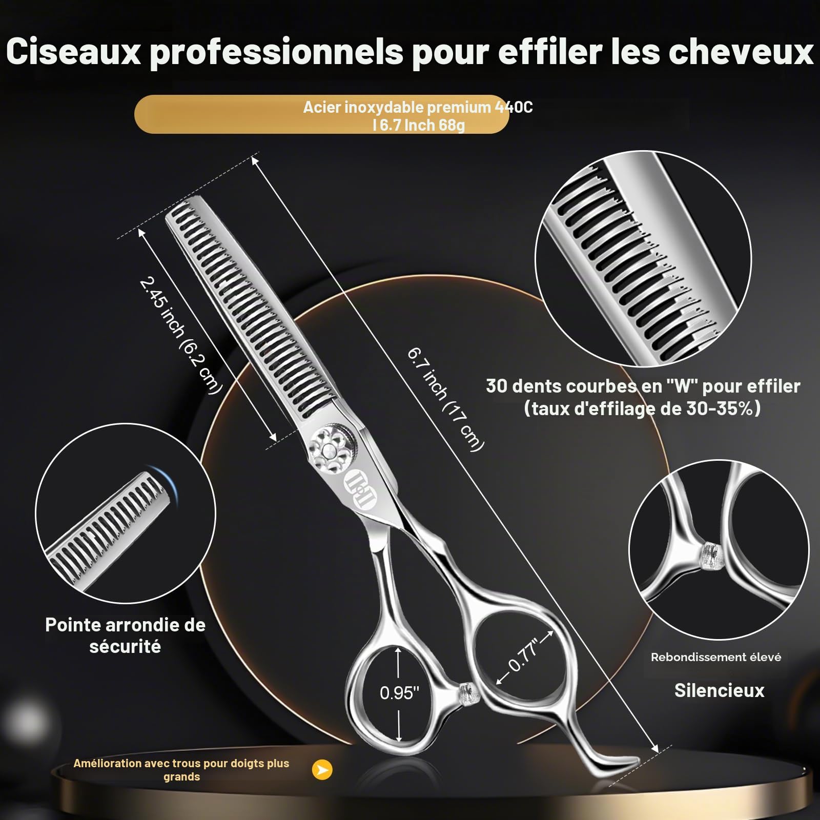 Ciseaux Coiffure Professionnel 440C 6,7 Pouces Ciseaux de Coiffure pour Coiffeurs Stylistes