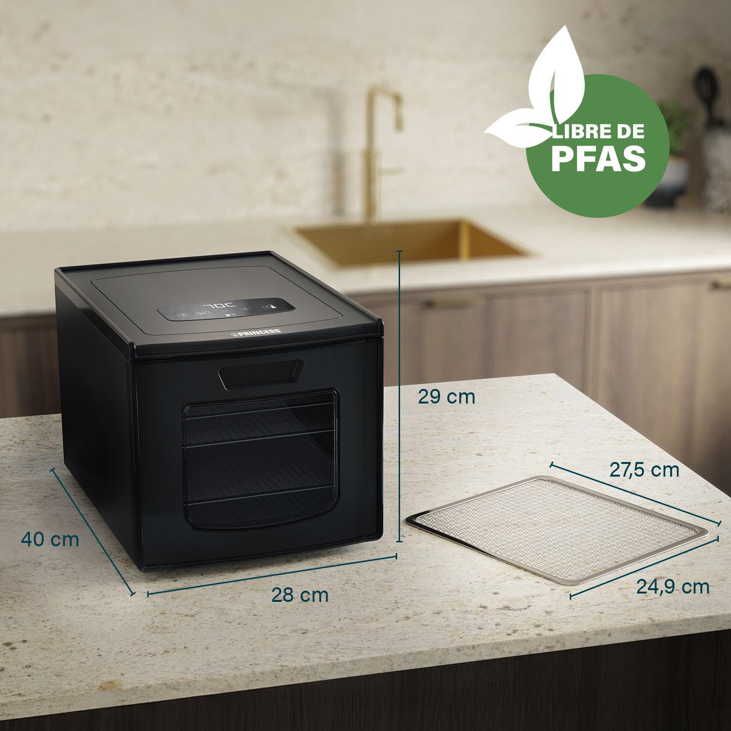 Princess Food Dehydrator con 6 Bandejas de Acero Inoxidable, Temperatura Ajustable, Pantalla Táctil, Temporizador hasta 48 Horas, 550 W, 01.112398.01.001