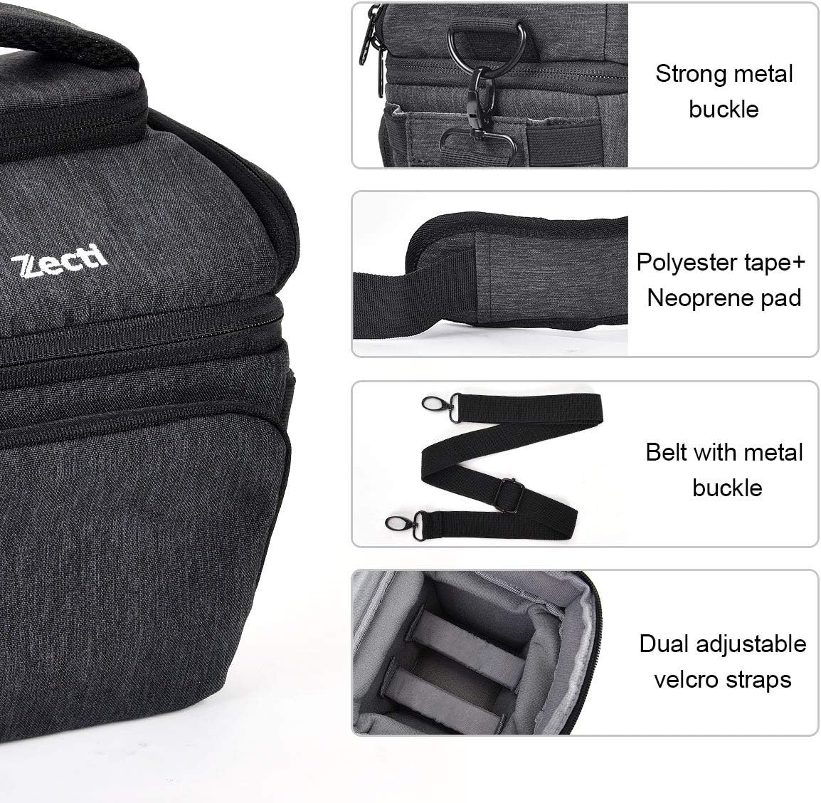 Buу 1 gеt 1 Zecti Camera Bag Padded Shoulder Bag Medium Camera Case with Waterproof Rain Cover Retractable Volume for SLR DSLR, Mirrorless Camera