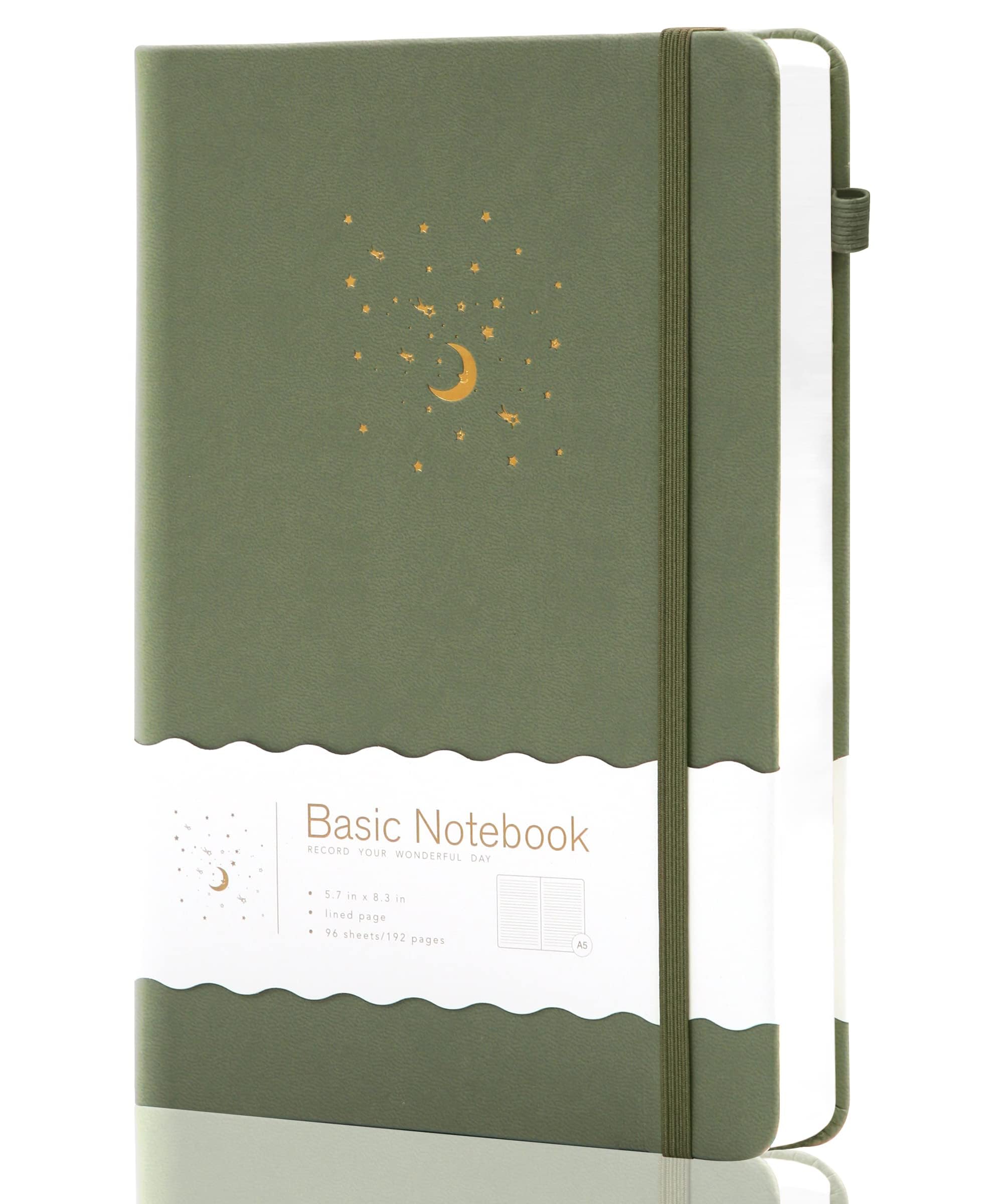 CAGIE Lined Journal Notebook for Work, 196 Pages, Medium 5.7" x 8.3", Hardcover Notebook Journal with Pen Loop, (Turquoise Ruled), Gifts