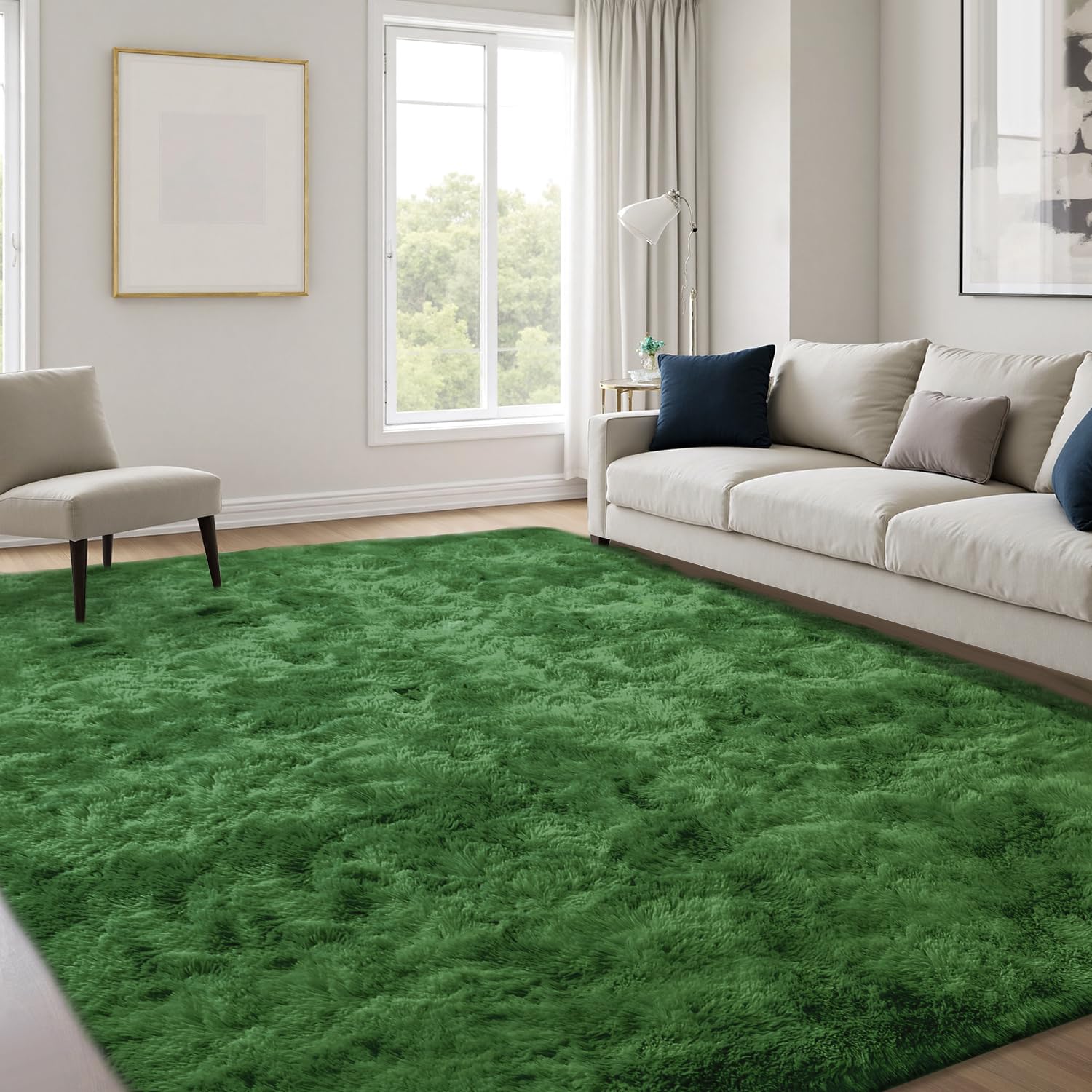 JOYARR Hochflor Wohnzimmer Teppich, Flauschig Waschbar rutschfest Moderne Teppiche Groß für Schlafzimmer Büro Esszimmer Kinderzimmer Spielzimmer, 160x230 cm, Dunkelgrün