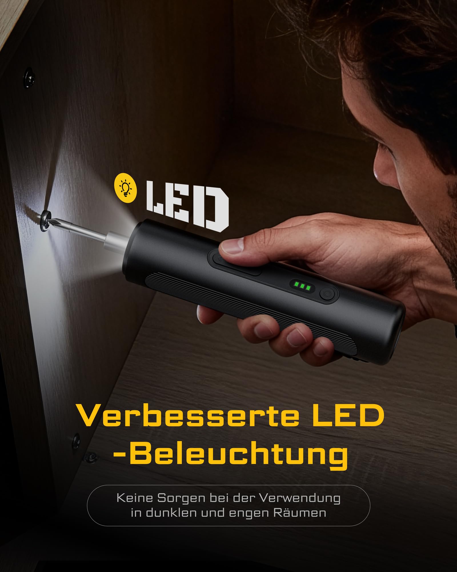MrToNo Destornillador eléctrico, juego de destornilladores inalámbricos, 3 niveles de torsión, batería de 1500 mAh, 33 puntas magnéticas, luz LED, herramienta recargable para muebles, bricolaje