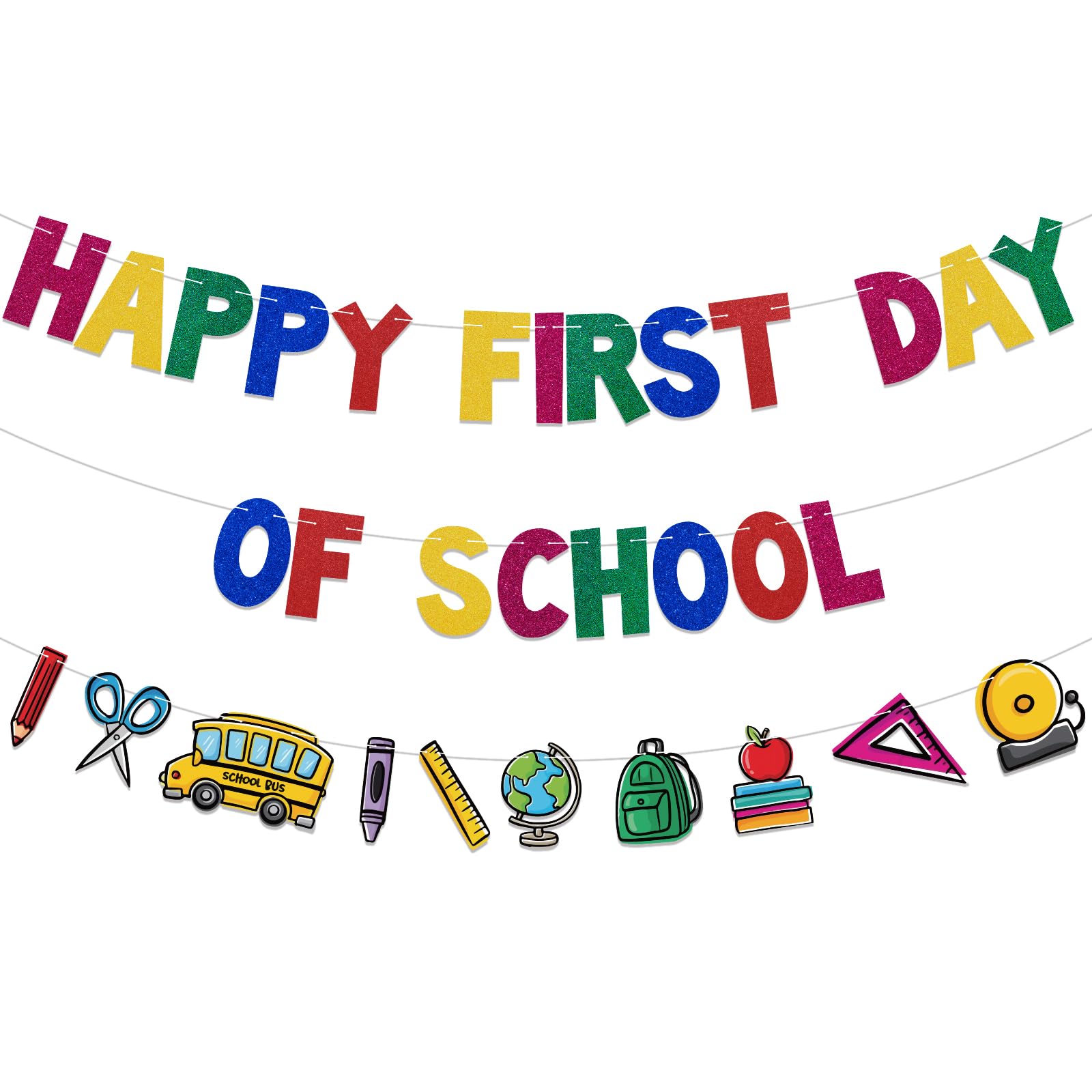 Happy First Day of School Banner, Pre-strung, Back to School Decorations, Back to School Garland, Classroom Teacher Office School Decorations