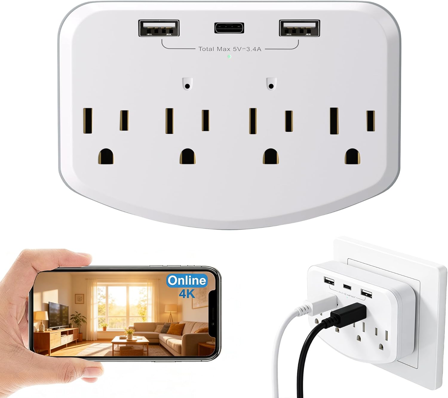 SAMMICINCO HD 1080P Spy Camera Hidden Camera WiFi, Wireless Wall Outlet Cam with Motion Detection, Free SD Card, Loop Recording,No Audio Indoor Nanny Cameras for Home Security/Office/Baby & Pet