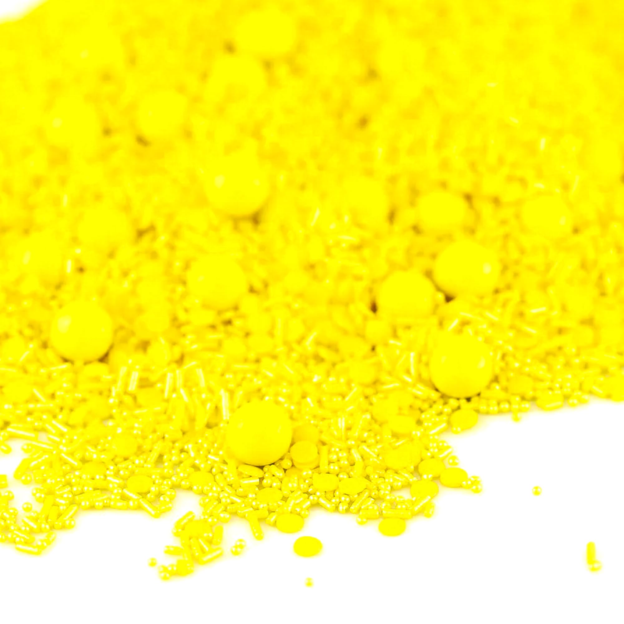 Super Streusel Gelbe Zuckerstreusel - essbare Tortendeko mit Schokokugeln & Zuckerperlen zum Verzieren von Torten, Kuchen, Keksen, Cupcakes & Muffins (90g)