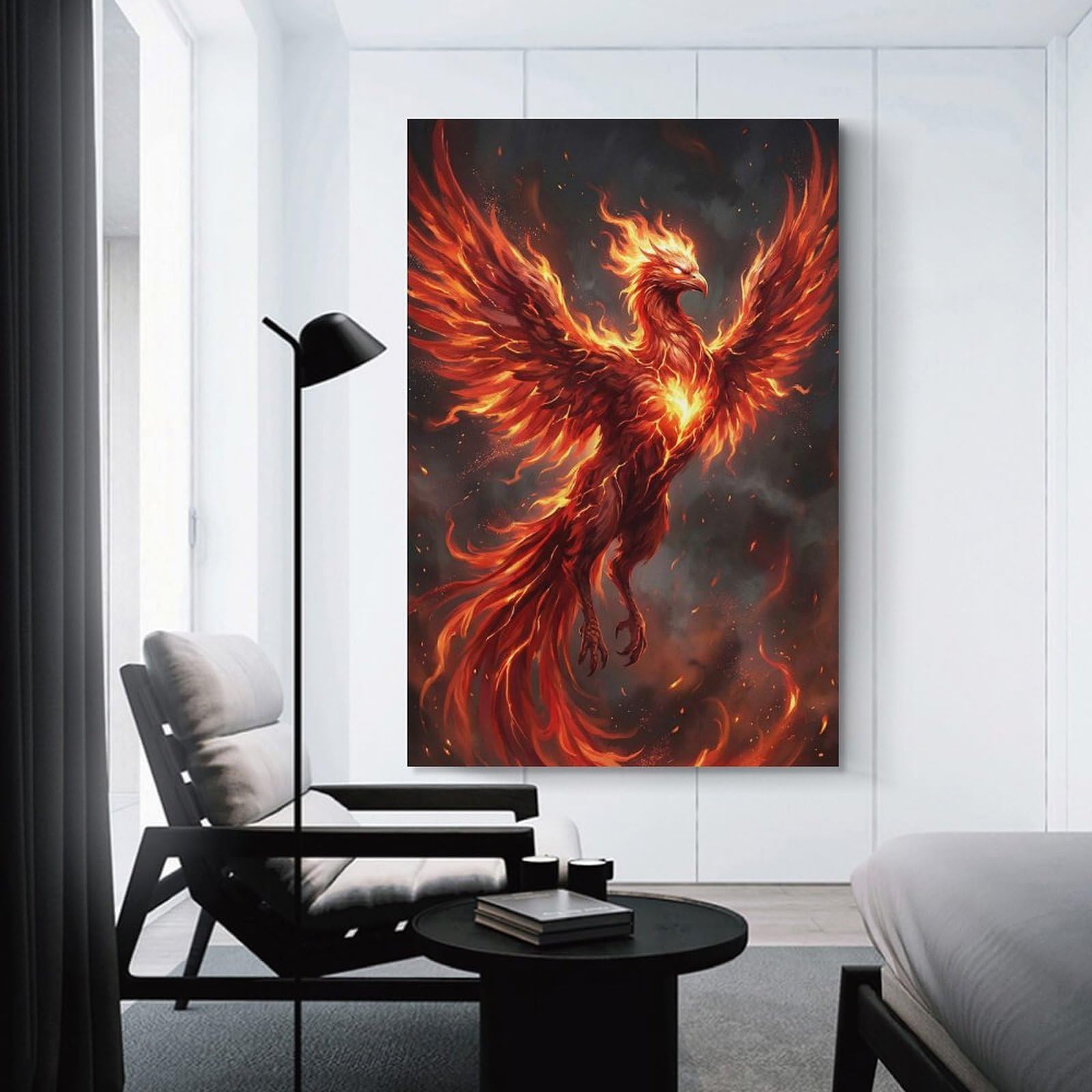 Junmoney Unframe-Style-4 Fiery Phoenix In Flight Canvas Wall Decor, 08X12inch(20X30cm), For Bedroom, Guest Room Or Reading Nook, Canvas Wall Decor For Personal Spaces
