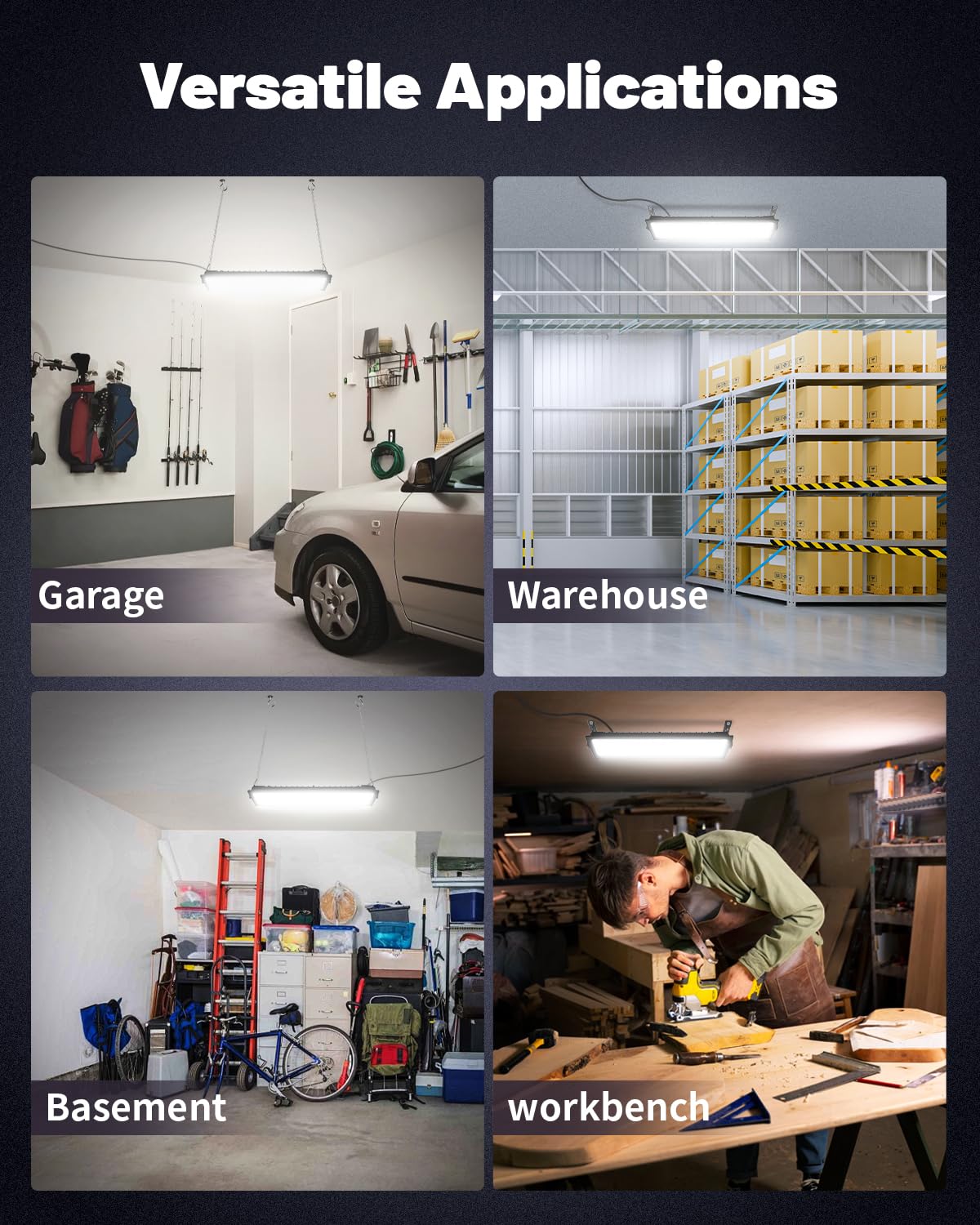 2 Pack Linkable LED Shop Lights Ultra Bright 100W 15000LM Aluminum Plug in Garage Light w 9 84ft — view 7