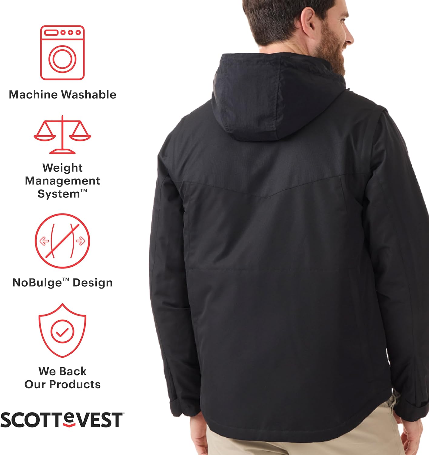 SCOTTeVEST Evorev Jacket for Men - 34 Hidden Pockets - RFID Protection, Removable Sleeves - Water Repellent Jacket for Travel