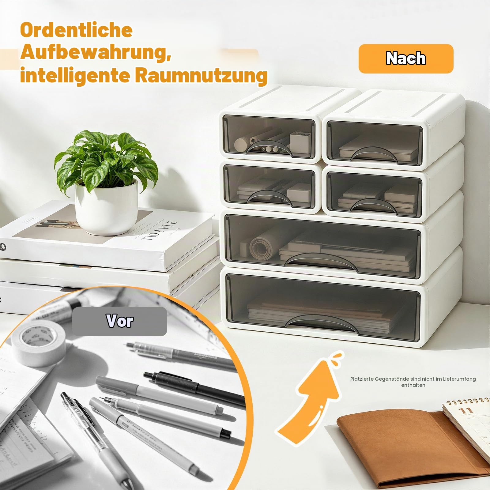 Großer Schreibtisch Organizer 34 x 25 x 33cm 6 Stück Büro Schubladenbox Frei stapelbar Aufbewahrung für Bürobedarf, Schmuck, Stifte