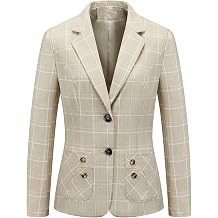 Mrjitor Women's Blazer Plaid Blazer Two Button Suit Jacket Business Casual Coat with Pockets
