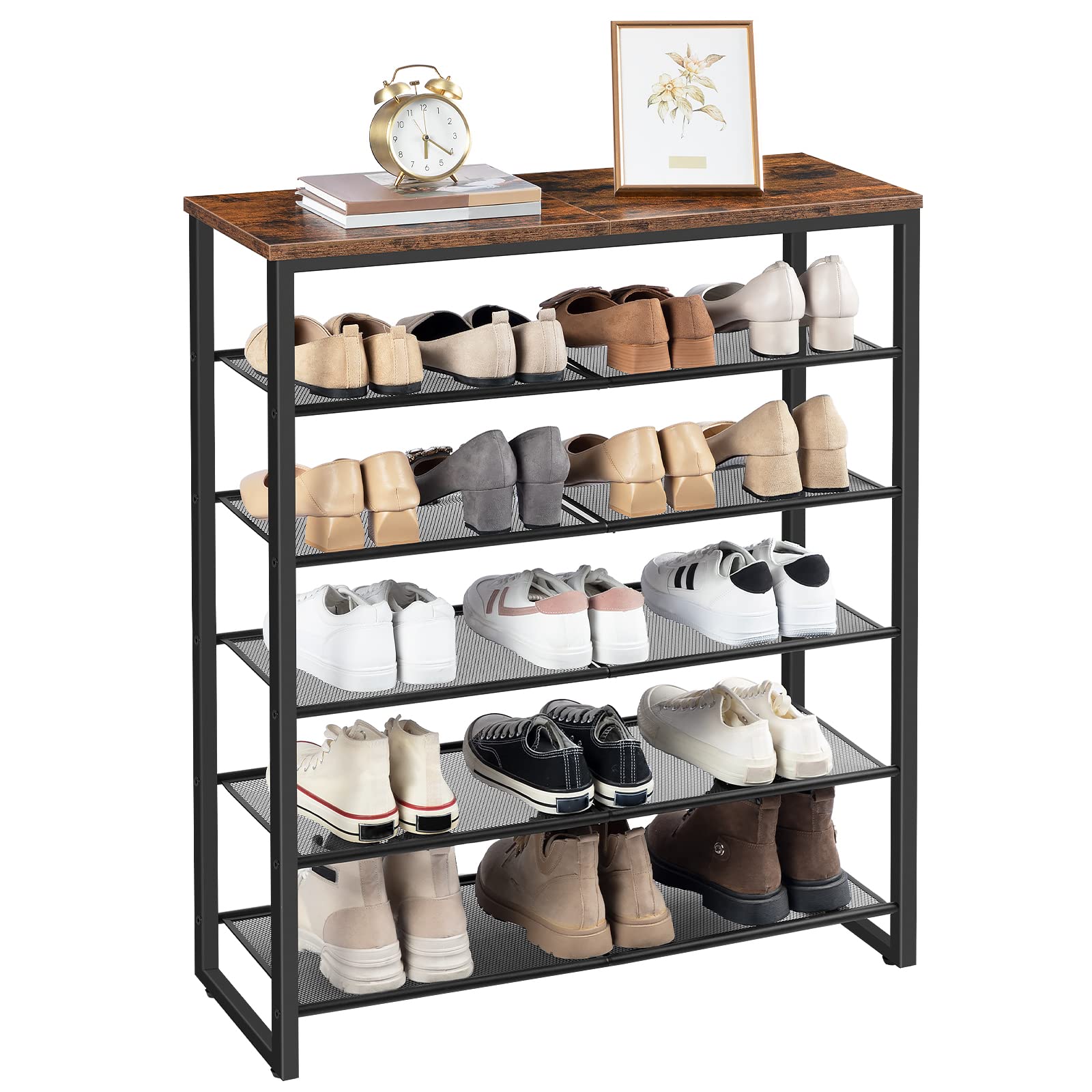 HOOBRO Zapatero de 6 Niveles, para 18-24 Pares de Zapatos, Amplio, Apto para Entrada, Aparador, Pasillo, Dormitorio, Estilo Industrial, Marrón Rústico y Negro EBF67XJ01G1