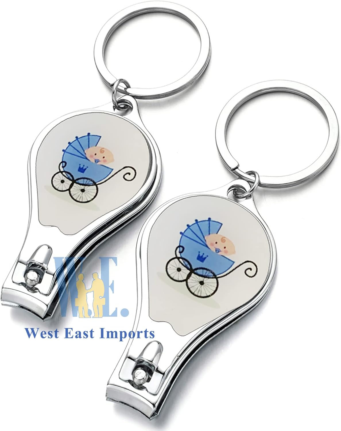 12 PCS Personalized Baby Shower Blue Boy Keychain Favors/Nail Clipper and Bottle Opener/Custom Laser Engraving Gift (Stroller)