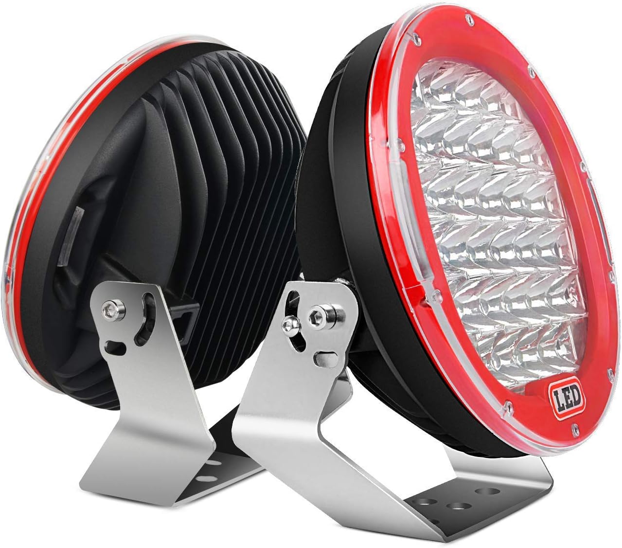 Buy 1 get 1 🔥 Led Light Bar Nilight 2PCS 9 96w 9200LM Red Round Spot Light Pod Off Road Fog Driving Roof Bar Bumper for Jeep,SUV Truck, Hunters, 2 years Warranty