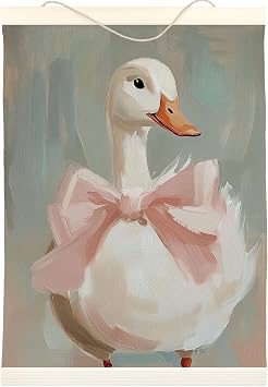 LKETW Vintage Goose Poster Hanger Frame 12x16 inch, Goose Animal Wall Art for Farmhouse Living Room Bedroom, Preppy Goose Pink Bow Hanging Banner for Girls College Dorm Bathroom Decor