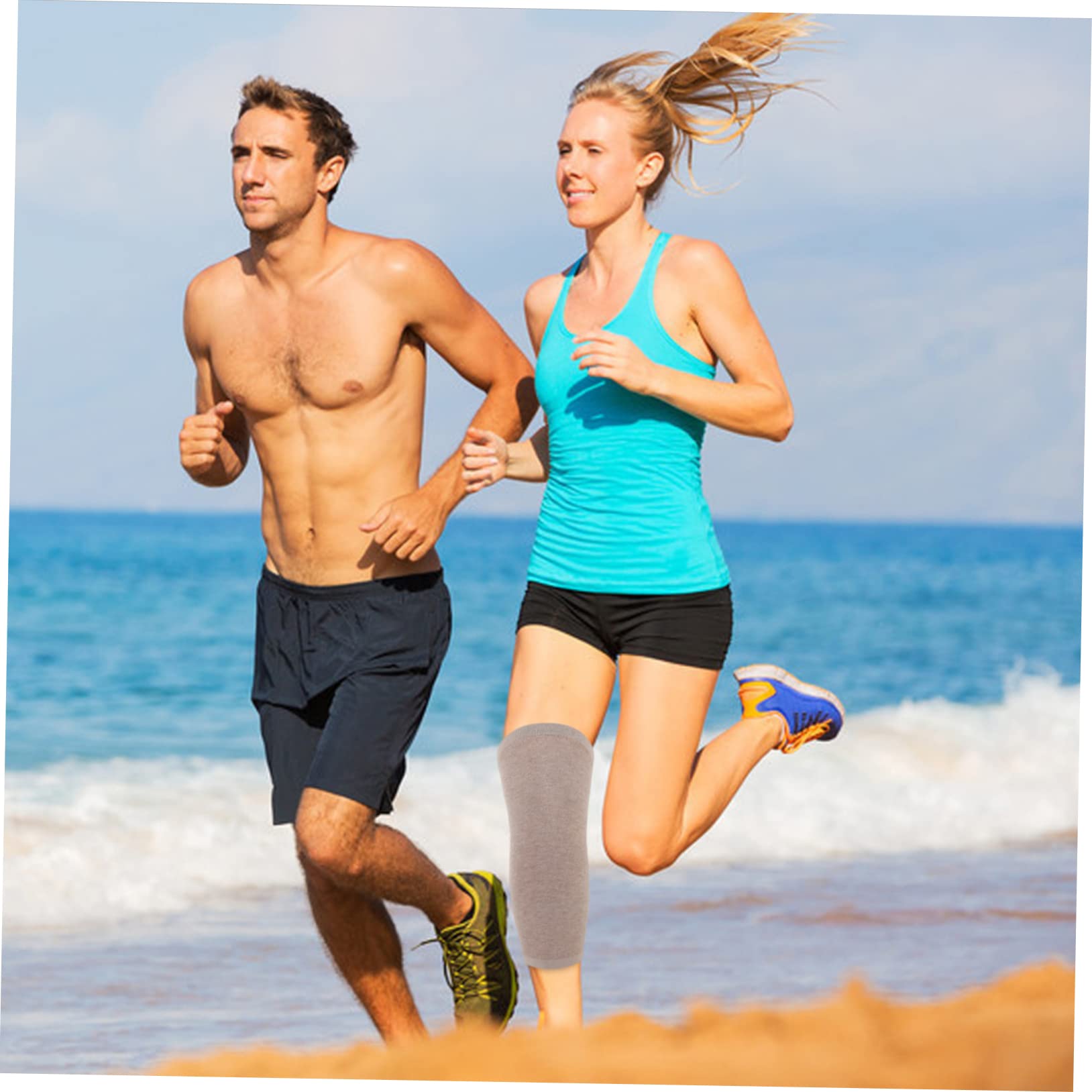 DEARMAMY 2pcs Cashmere Sleeves for Sports Elastic Weave Support Warm Kneecap Light Tan Ergonomic Design for Running Hiking Basketball Football