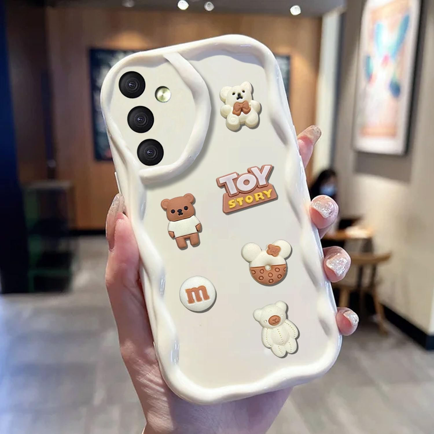 KC Back Cover for Samsung Galaxy A14 5G, 3D Cute New Curly Wave Frame Cartoon Characters and Cherry Shockproof Soft Bumper Silicone Case with Camera Protection (White) (B0CVQJ48J3) Amazon Price History, Amazon Price Tracker