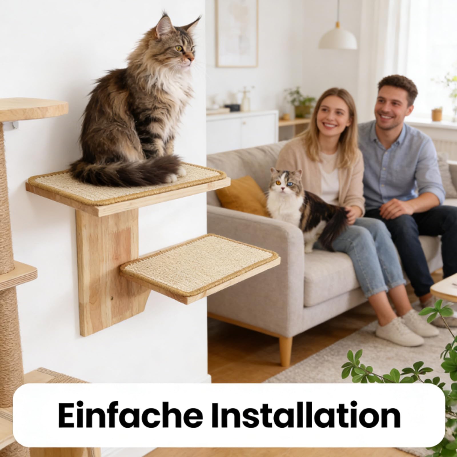 Katzen Wandelemente mit 2 Plattform, 41 cm Kletterwand Katze mit Matte zum Klettern, Spielen, Kratzen (Verschleißfeste Matte)