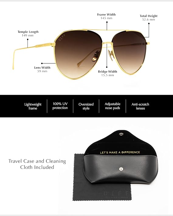 DIFF Dash Designer Aviator Sunglasses for Women UV400 Protection