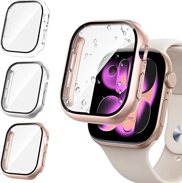 Tensea [3PCS for Apple Watch Screen Protector Case Series 11/10 46mm Accessories, iWatch Protective Face Cover for Women Men, Tempered Glass Film Hard Bumper for iPhone Watch 46 mm