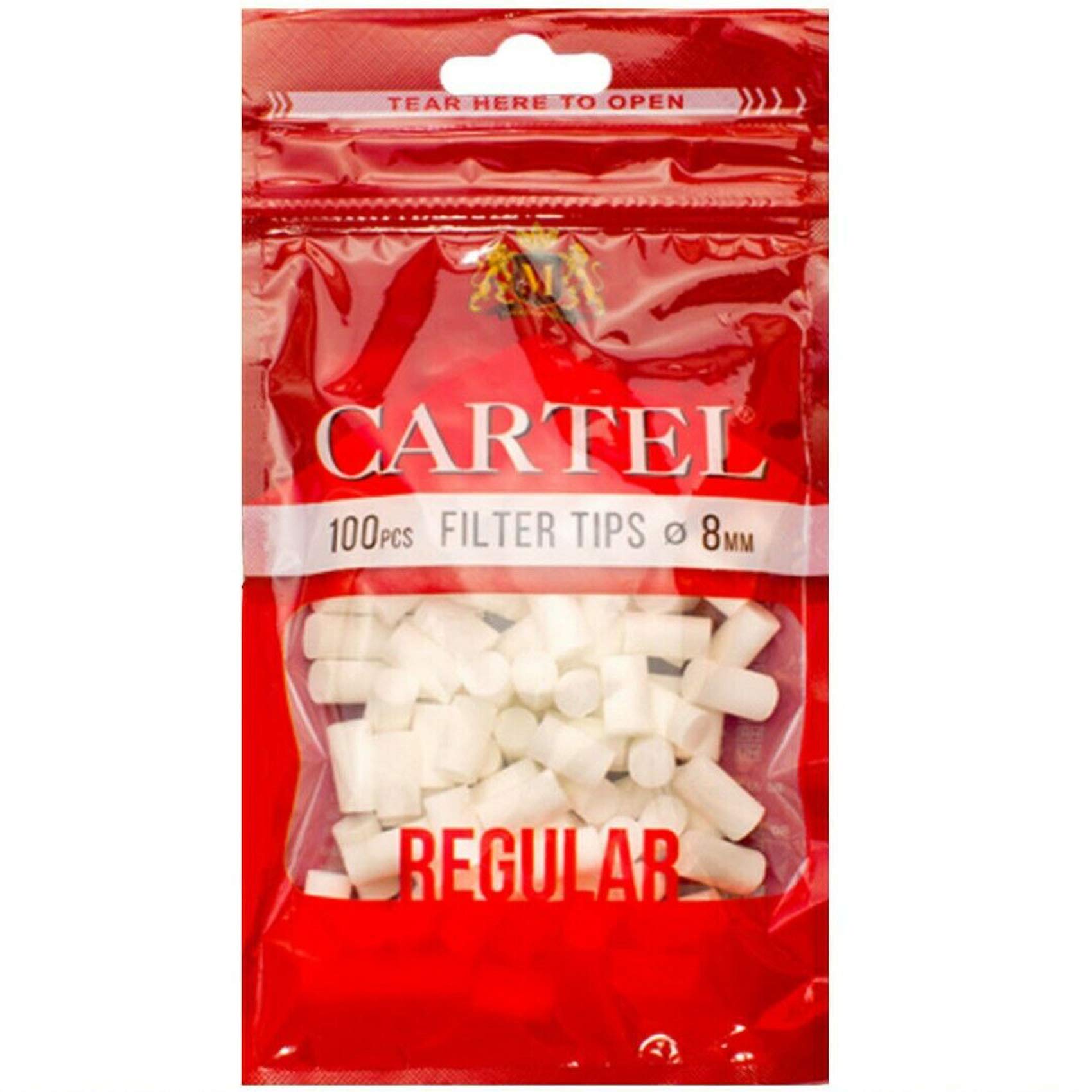 100-3000 x CARTEL 8mm REGULAR Filter Tips Rolling Paper Cigarette Tobacco Resealable Zip Lock RED Bags Smoking UK FREE P&P (1 x Pack (100 Filter Tips))