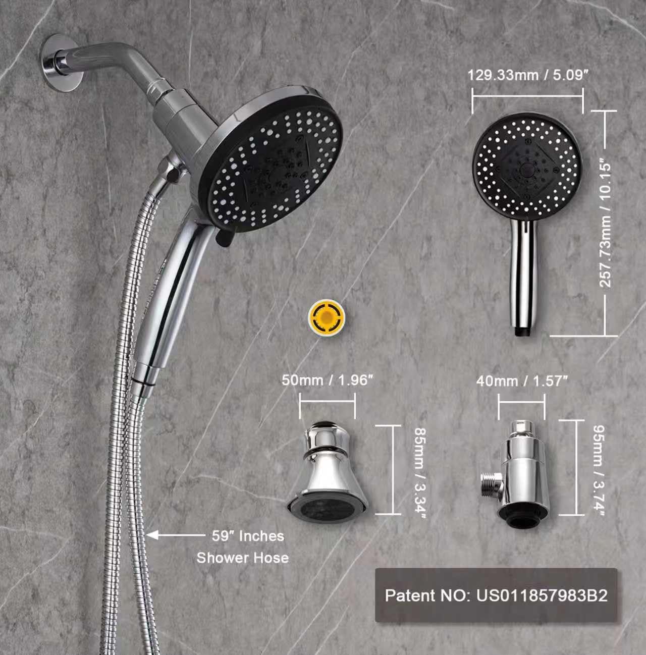 Filter Magnetic Shower Head with Handheld:High-Pressure10-setting Handheld Shower Head,Magnetic Bracket,59 Inches Stainless Steel Shower Hose,Magnetic Shower Base,Filter Element