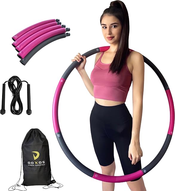 DOXOS Weighted Hula Hoop for Adults | Original Hula Hoops for Adults Exercise | Proven Fitness Equipment for Weight Loss | Ideal Gym Equipment for Home | Comes with Skipping Rope & Drawstring Bag