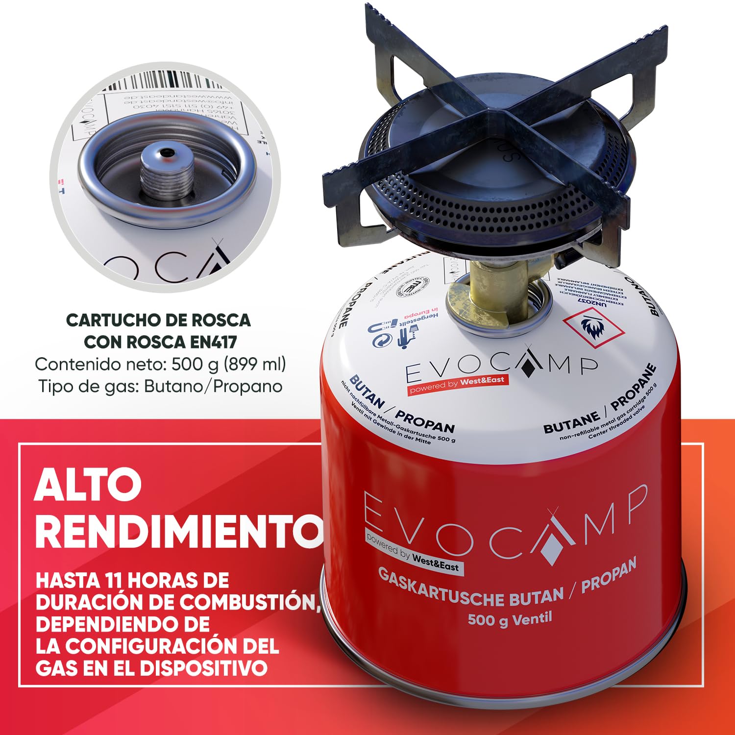 6X Cartuchos de gas Butano 500g, cartucho de rosca con gas Butano/Propano 899 ml, cartucho de gas conforme a EN 417, cartucho de válvula con cierre de rosca, cartucho de gas compatible con gas