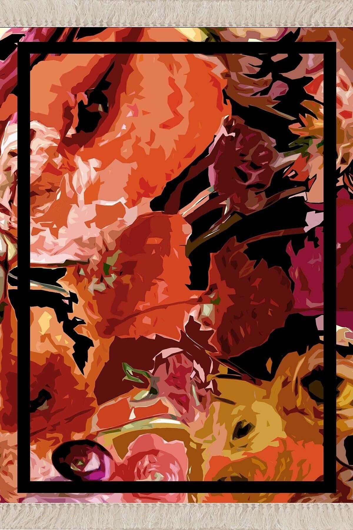 On The Clouds Gelincik Çiçek Batik Model Dijital Baskı Yıkanabilir Kaymaz Taban Modern Salon Halısı ve Yolluk MEG1992, 120 x 180