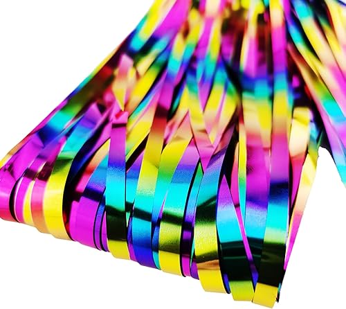 Miniatura 2 de Paquete de 2 decoraciones de fiesta de arcoíris, cortina de flecos de papel de aluminio de arcoíris, telón de fondo de neón, oropel metálico,