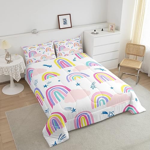 Miniatura 3 de Juego de edredón arcoíris para niñas y niños edredón de nube de sol de dibujos animados decoración de habitación Kawaii tamaño matrimonial a rayas