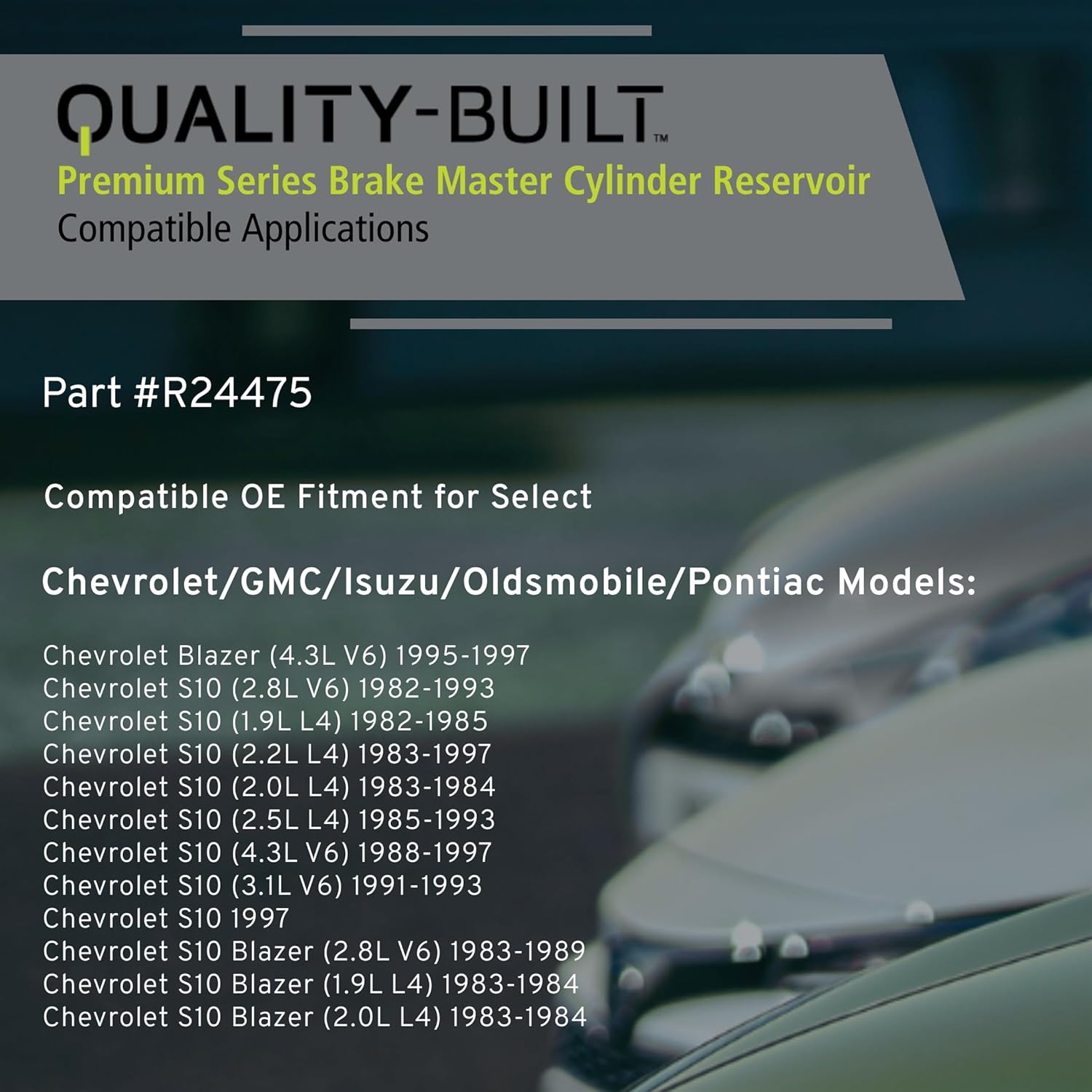 QUALITY-BUILT Brake Master Cylinder Reservoir, R24475, Compatible with 1982-1997 Chevrolet/GMC/Isuzu/Oldsmobile/Pontiac (Blazer,Bravada,Fiero,Hombre,Jimmy,S10,S10 Blazer,S15,S15 Jimmy,Sonoma,Syclone)