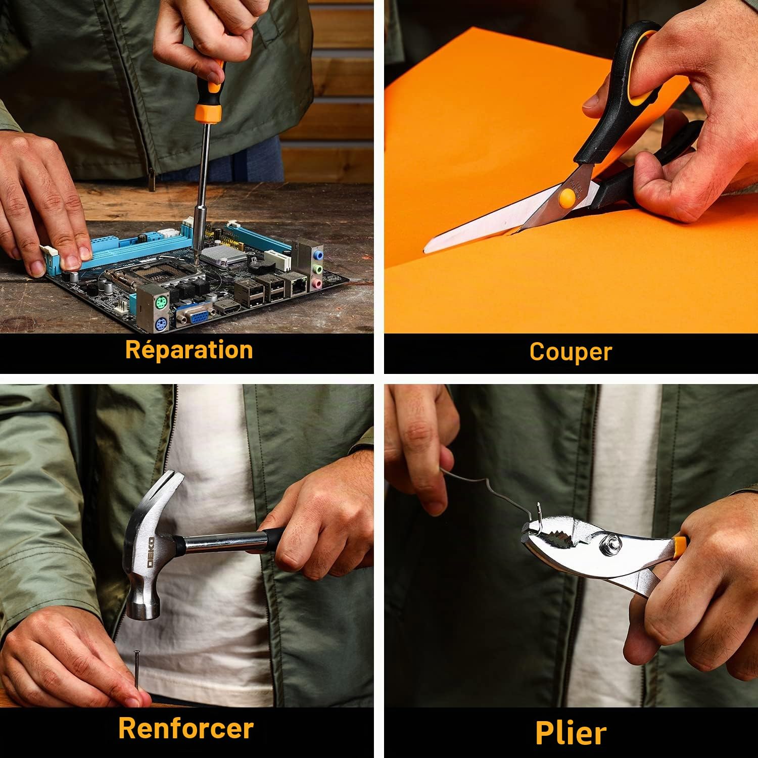 DEKOPRO Ensemble d'Outils à Main de 50 Pièces avec Boîte à Outils en Plastique - Malette Outils Pratique pour Tous vos Projets de Bricolage-Idéal pour Kit Outils Bricolage et Outils et Dépannage