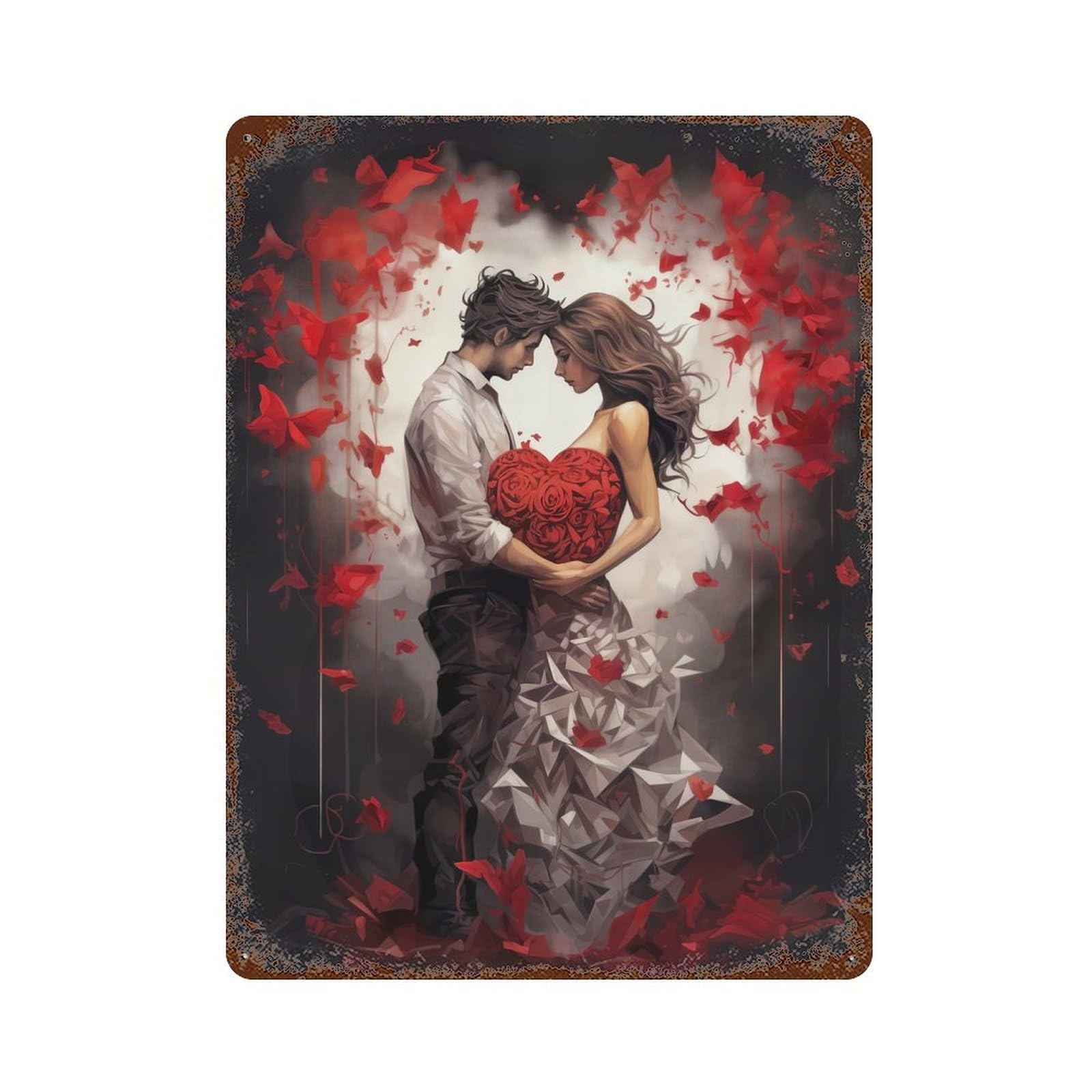 Rust Effect Romantic Couple with Heart Rusty Metal Tin Sign 15.7"x11.8", Rustic Home Decor for Living Room, Hallway And Home Decor