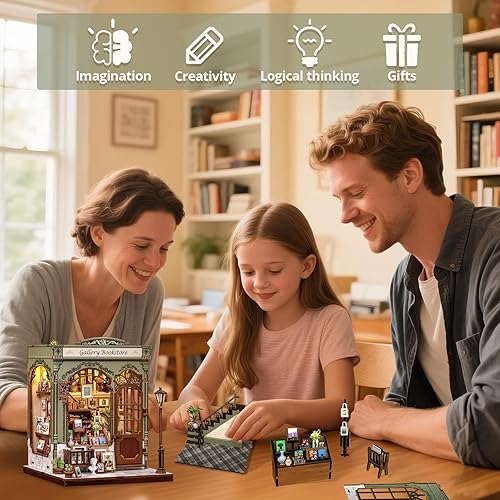 Miniatura 22 de Cutefun Kit de rincón de libros, kit de casa de muñecas en miniatura, kits de rincón de libros para adultos, sujetalibros con luz LED para Cuerdas