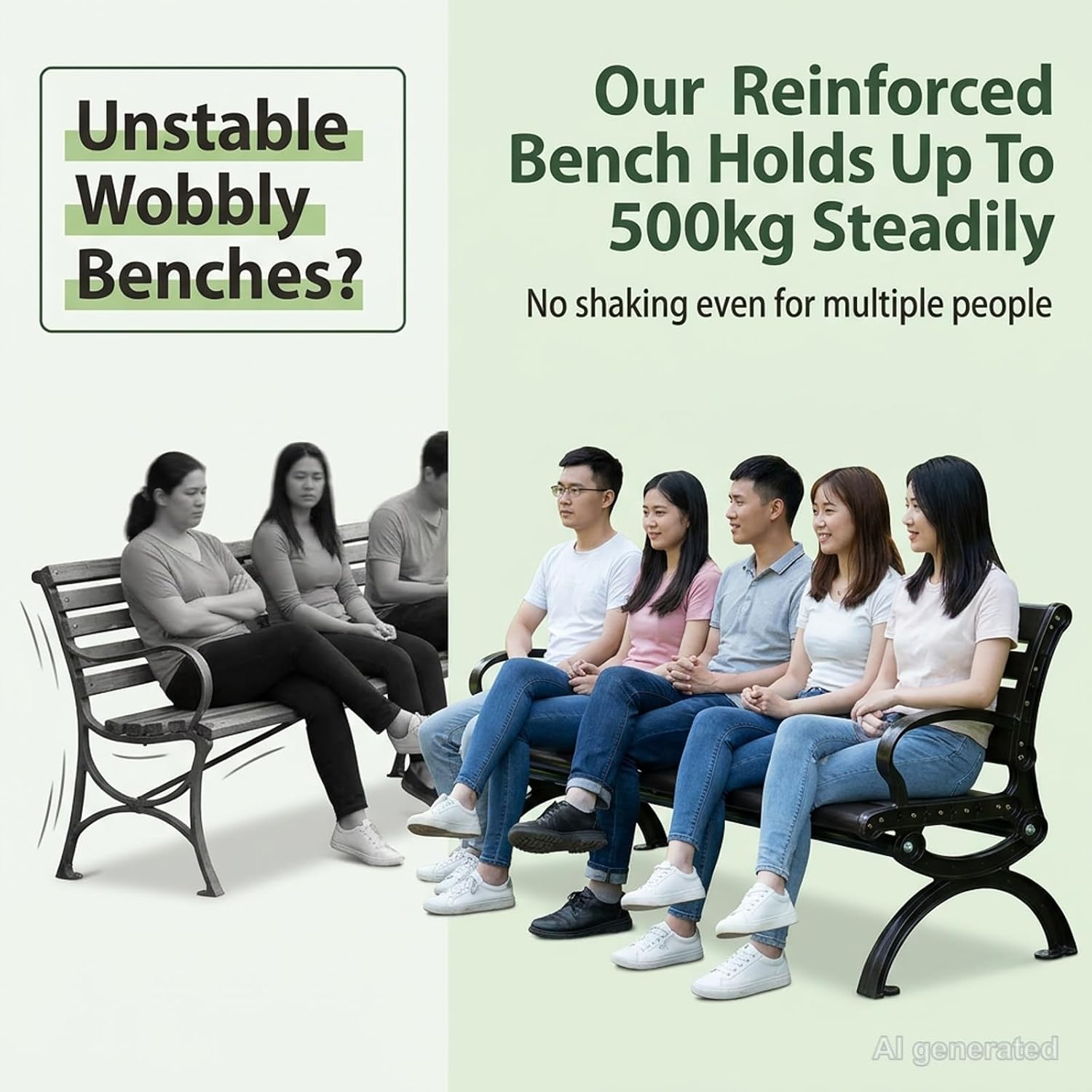 Outdoor Garden Bench, Weatherproof 3 Person Metal Patio Bench,
