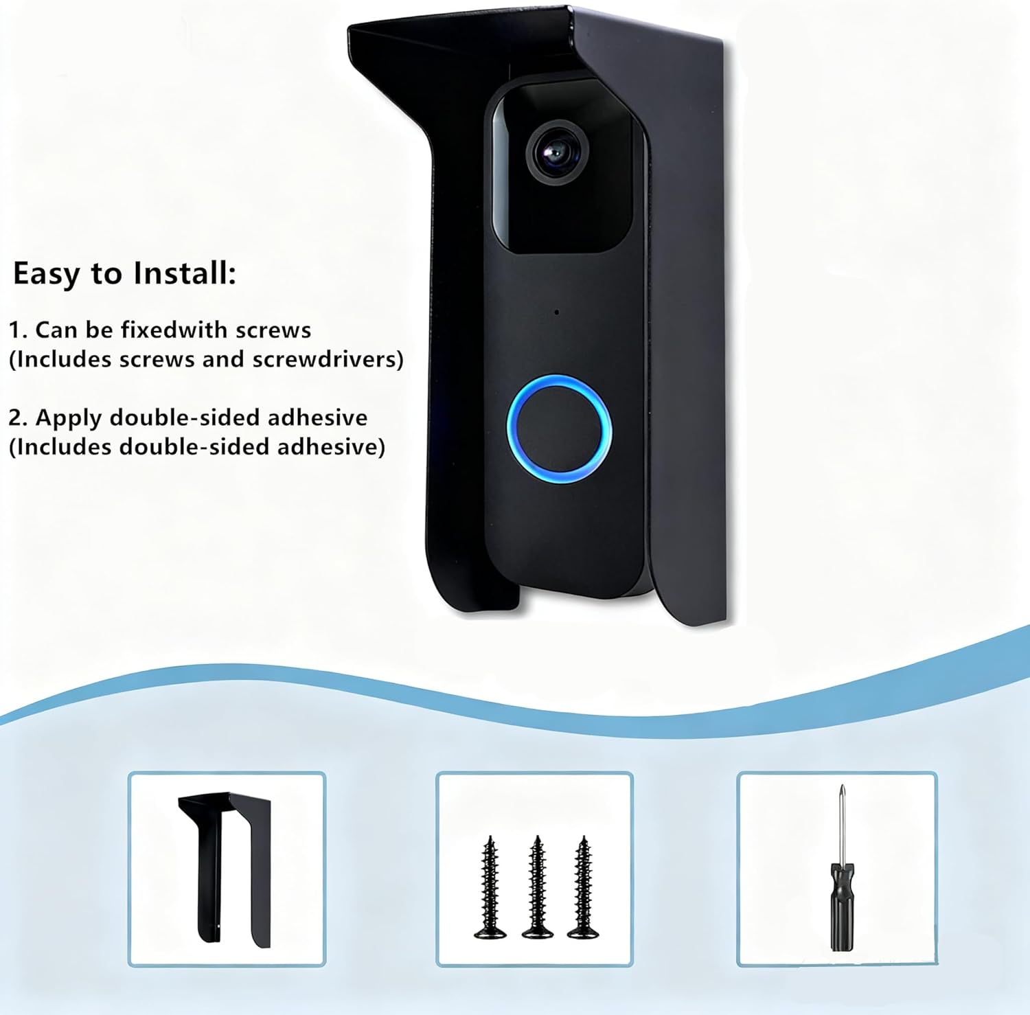 YJNBEST Metal Doorbell Cover Weatherproof, Doorbell Rain Cover, Anti Glare Sun Shade, Compatible for Blink/Ring Pro2/Arlo/Wyze/Google Nest/Reolink Video Doorbell, Black